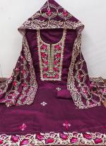 Chanderi Magenta Traditional Wear Embroidery Work Dress Material